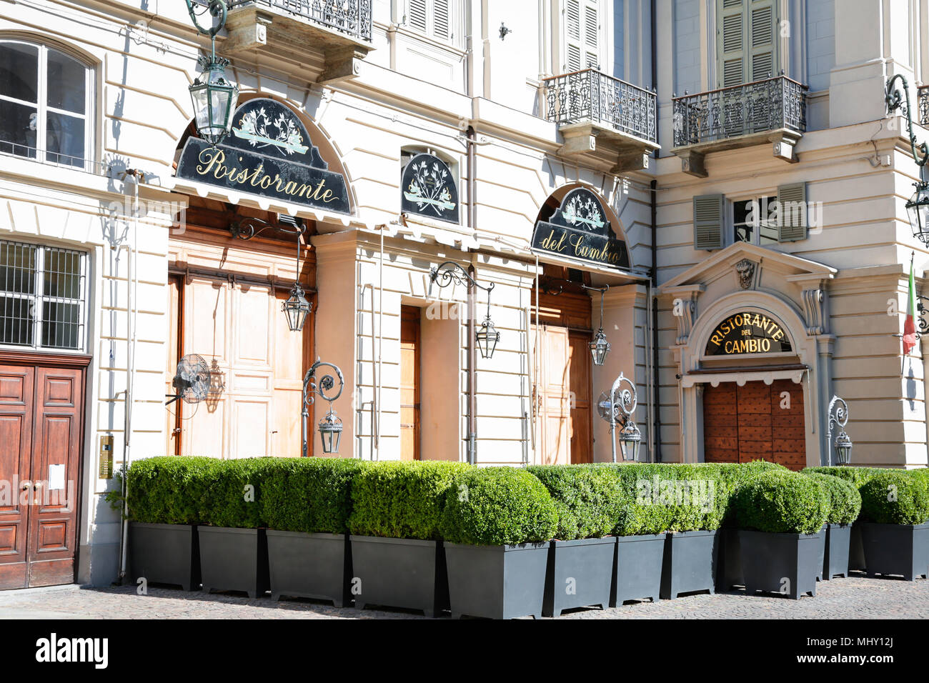 Ristorante del Cambio, opposite Palazzo Carignano, in Turin, Italy Stock Photo