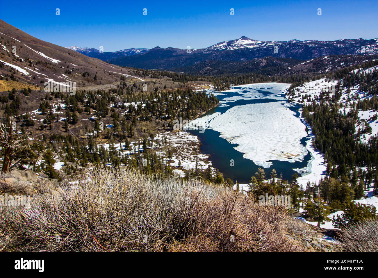 Mountain Valley & Lake With Snow Melting In Springtime Stock Photo - Alamy