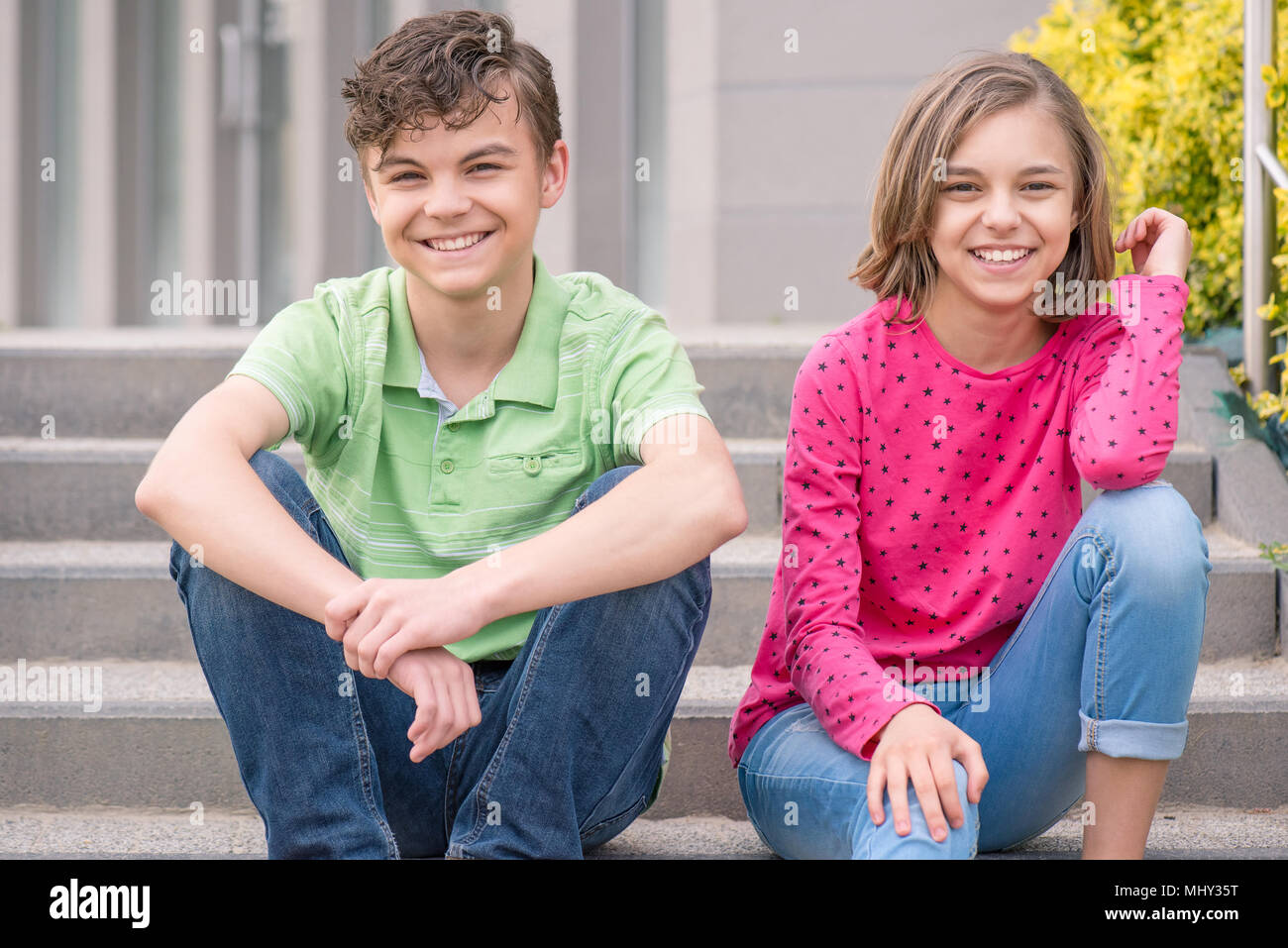Teen boy and girl Stock Photo Alamy