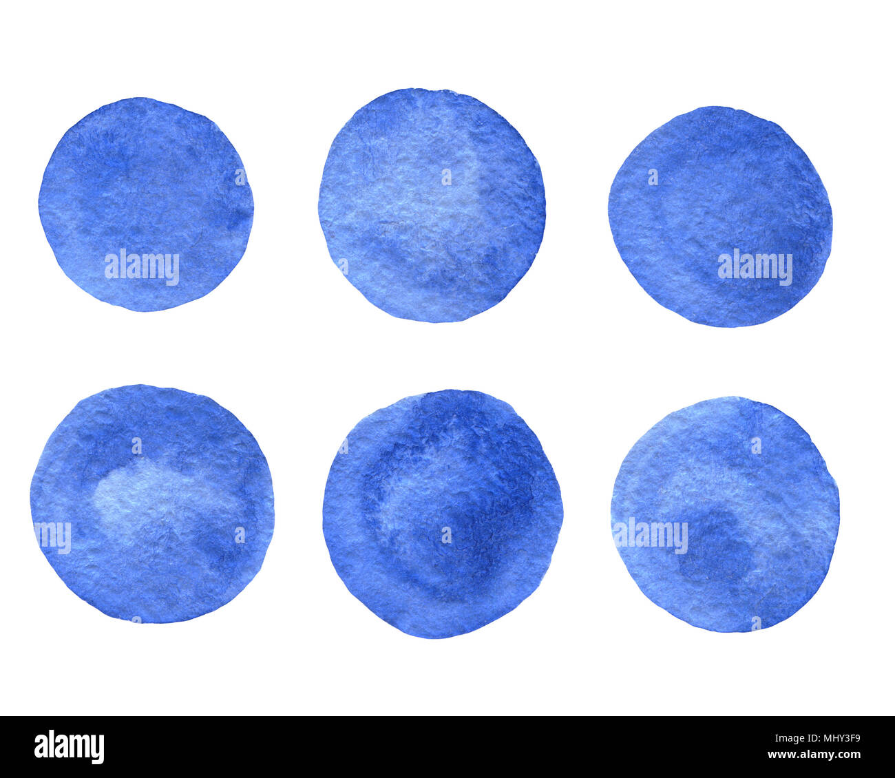 Set of hand painted watercolor blue circles isolated on the white ...