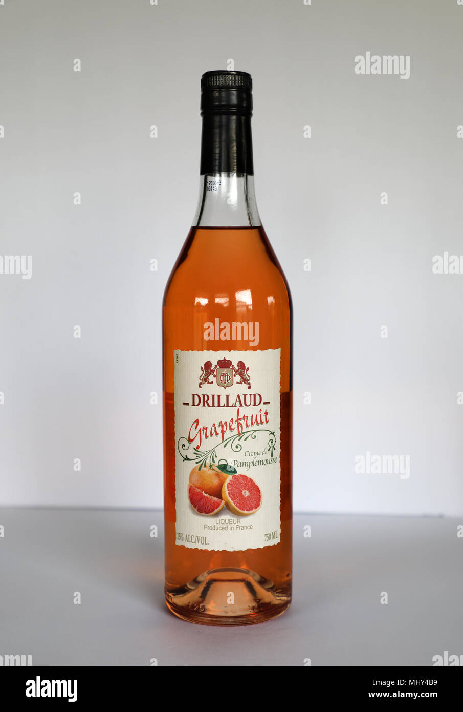 Drillaud Blood Orange Liqueur Product Of France 25 Alcohol Bottle on White Background Stock