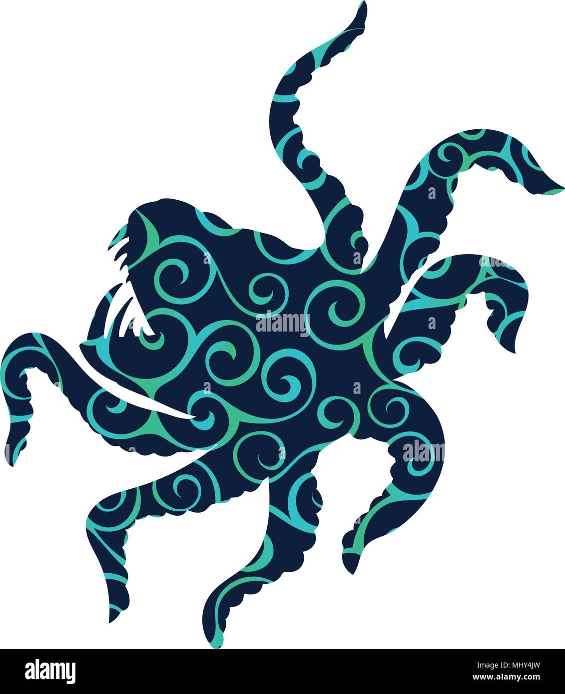 Kraken giant octopus pattern silhouette ancient mythology fantas Stock Vector