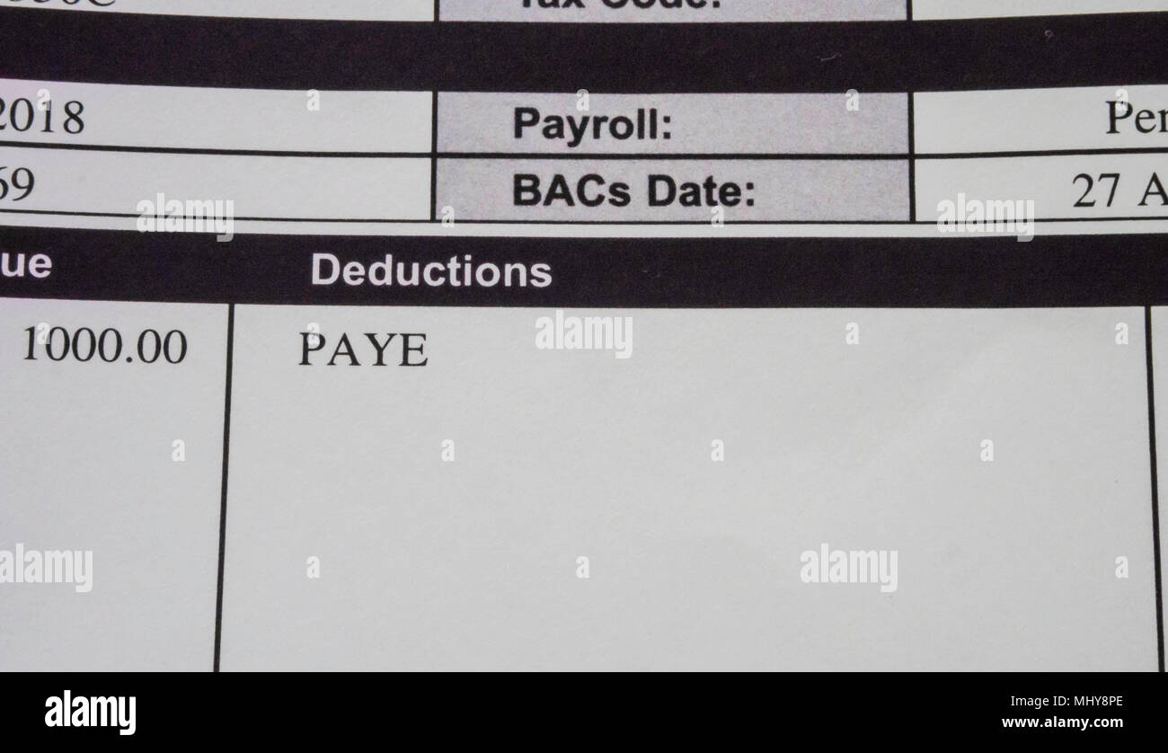Payslips showing PAYE and other deductions Stock Photo