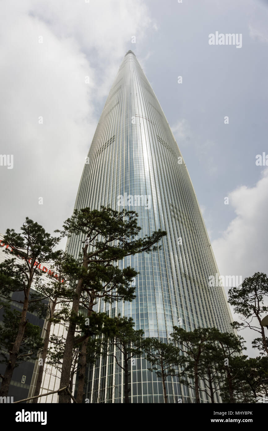 Lotte World Tower  is a 123-floor, 554.5-metre (1,819 ft) super tall skyscraper located in Seoul. Currently the tallest building in South Korea. Stock Photo