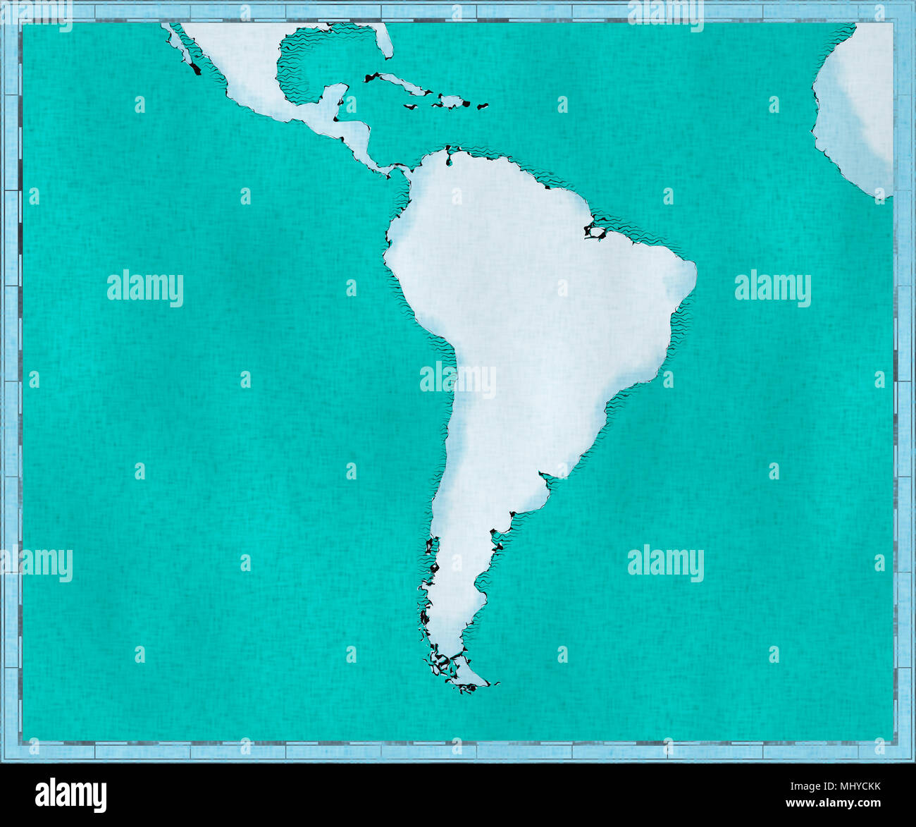 Map of South America, drawn illustrated brush strokes, geographical map, physics. Cartography, geographical atlas Stock Photo