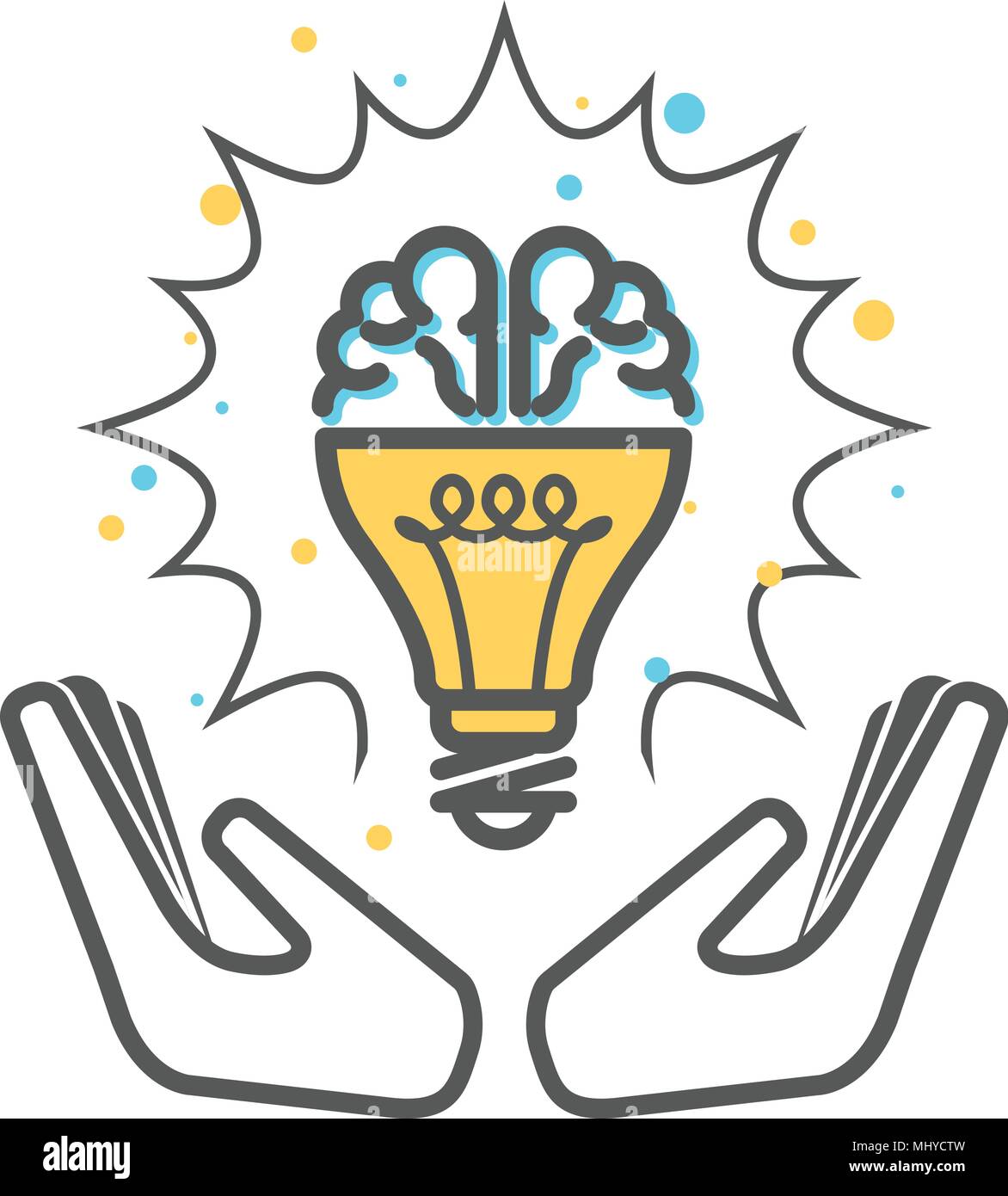 Creative idea - light bulb and brain icon supported with hands Stock Vector