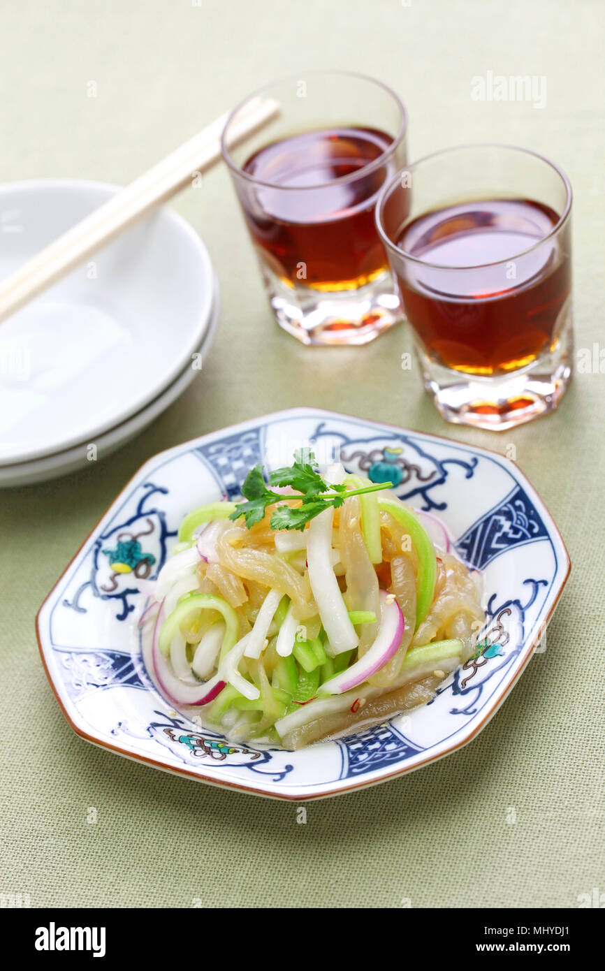 jellyfish salad and shaoxing wine , chinese cuisine Stock Photo