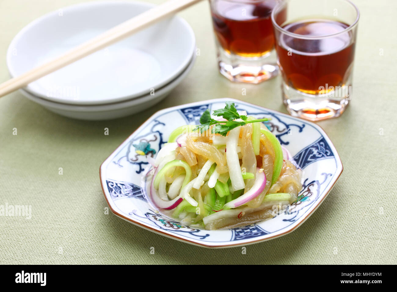 jellyfish salad and shaoxing wine , chinese cuisine Stock Photo