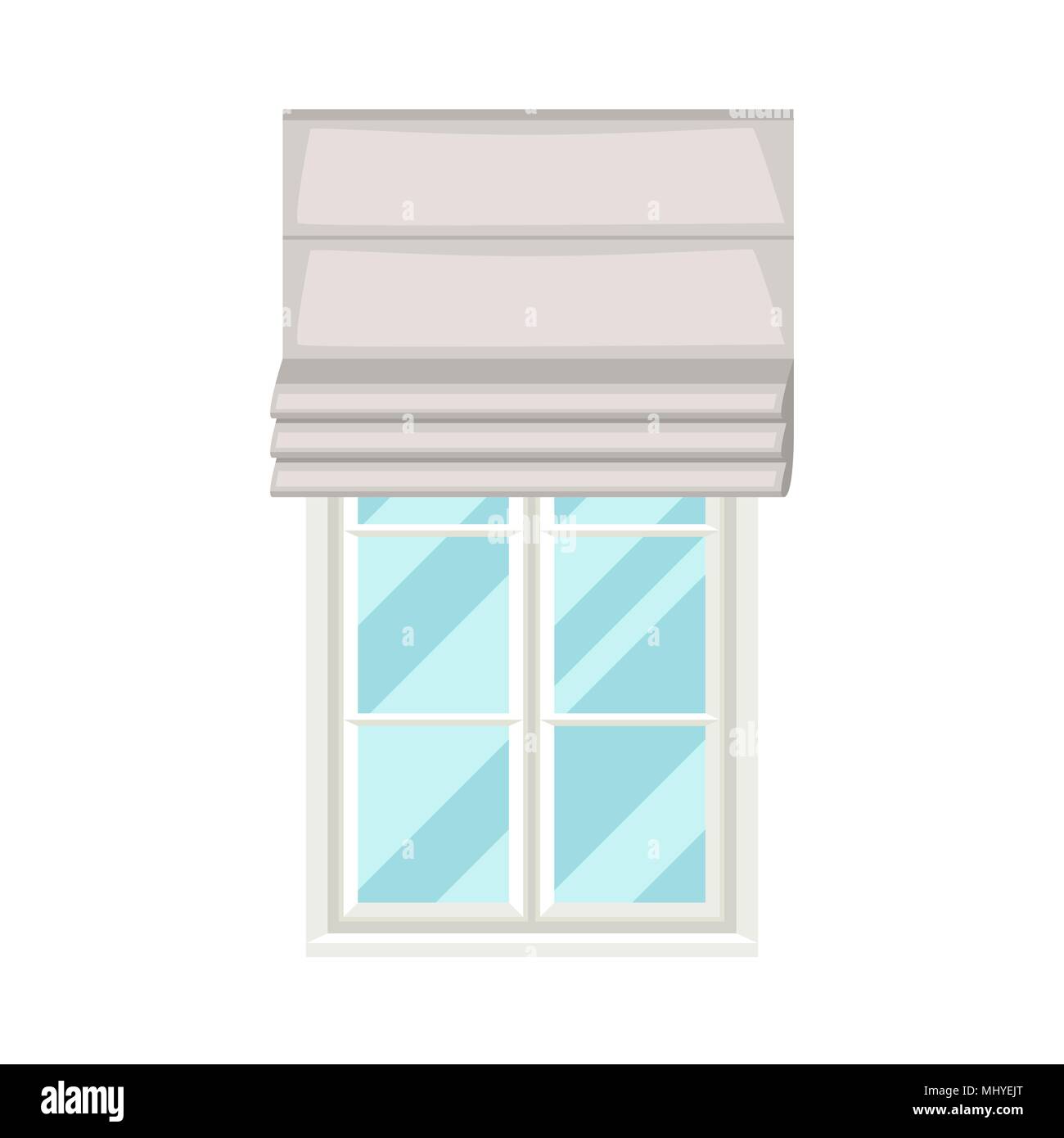 White plastic window with roman curtains on wall Stock Vector