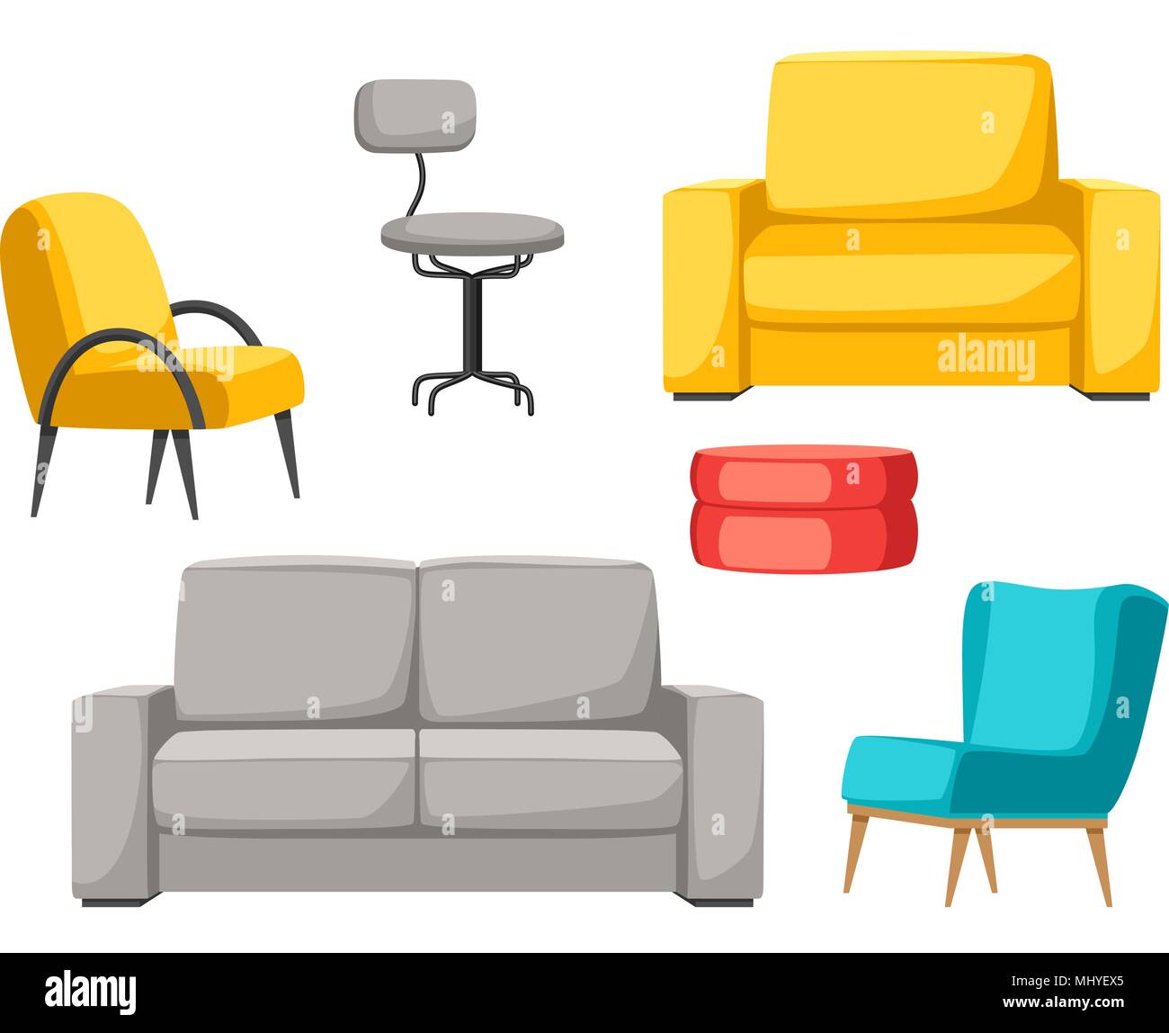 Interior and furniture set. Sofa armchair and pouf Stock Vector