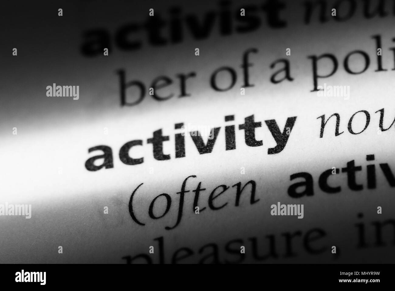 activity word in a dictionary. activity concept Stock Photo - Alamy