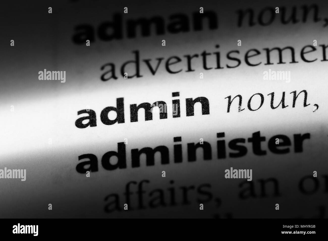 admin word in a dictionary. admin concept. Stock Photo