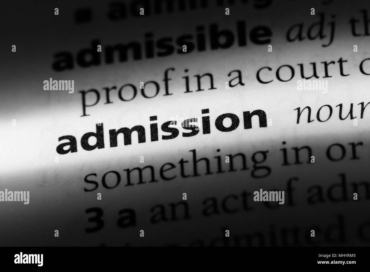 admission word in a dictionary. admission concept. Stock Photo