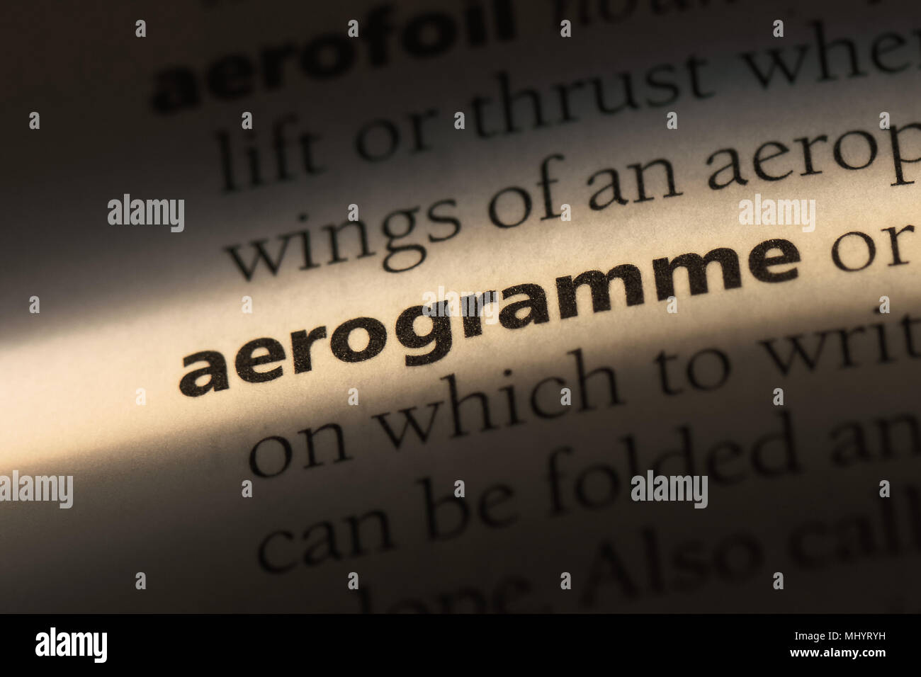 aerogramme word in a dictionary. aerogramme concept Stock Photo - Alamy