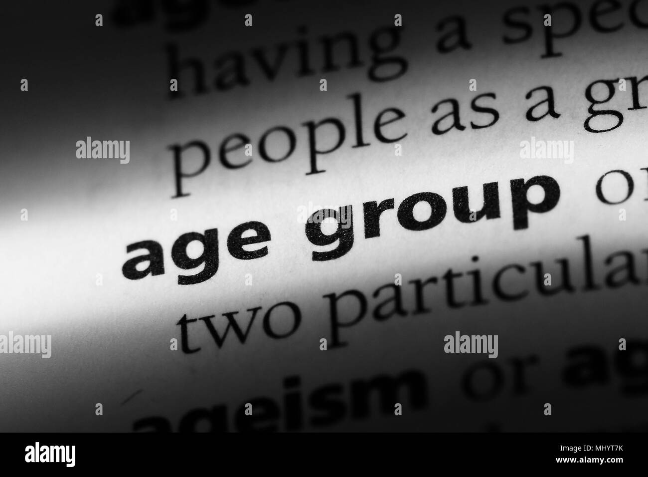 age group word in a dictionary. age group concept. Stock Photo