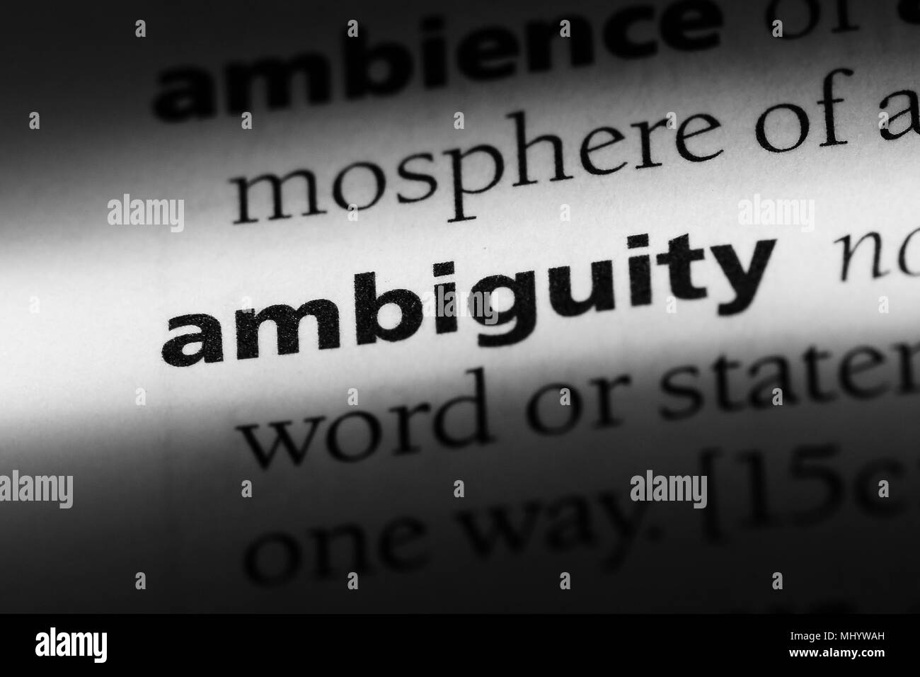 ambiguity word in a dictionary. ambiguity concept. Stock Photo