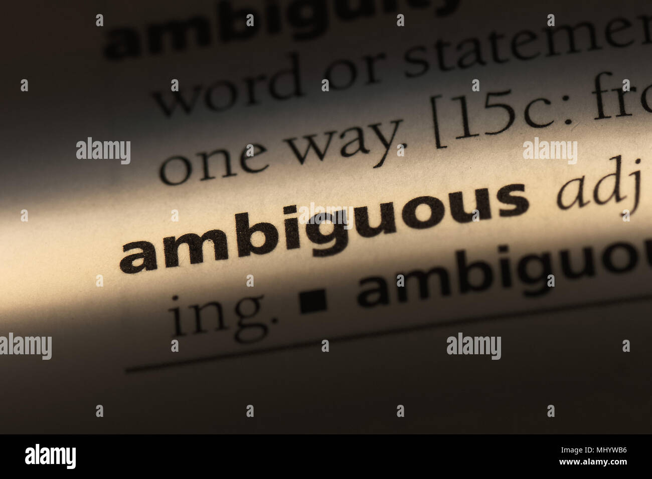 ambiguous word in a dictionary. ambiguous concept Stock Photo Alamy