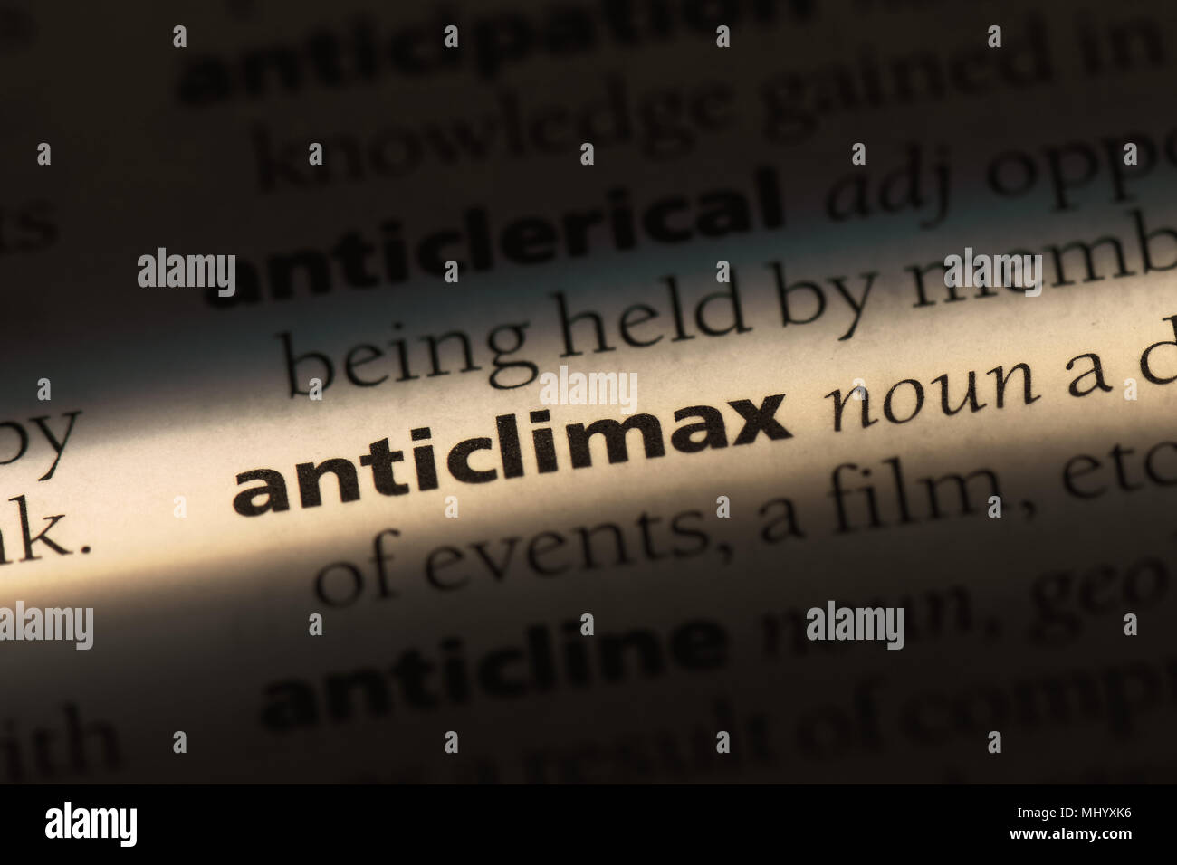 anticlimax word in a dictionary. anticlimax concept. Stock Photo