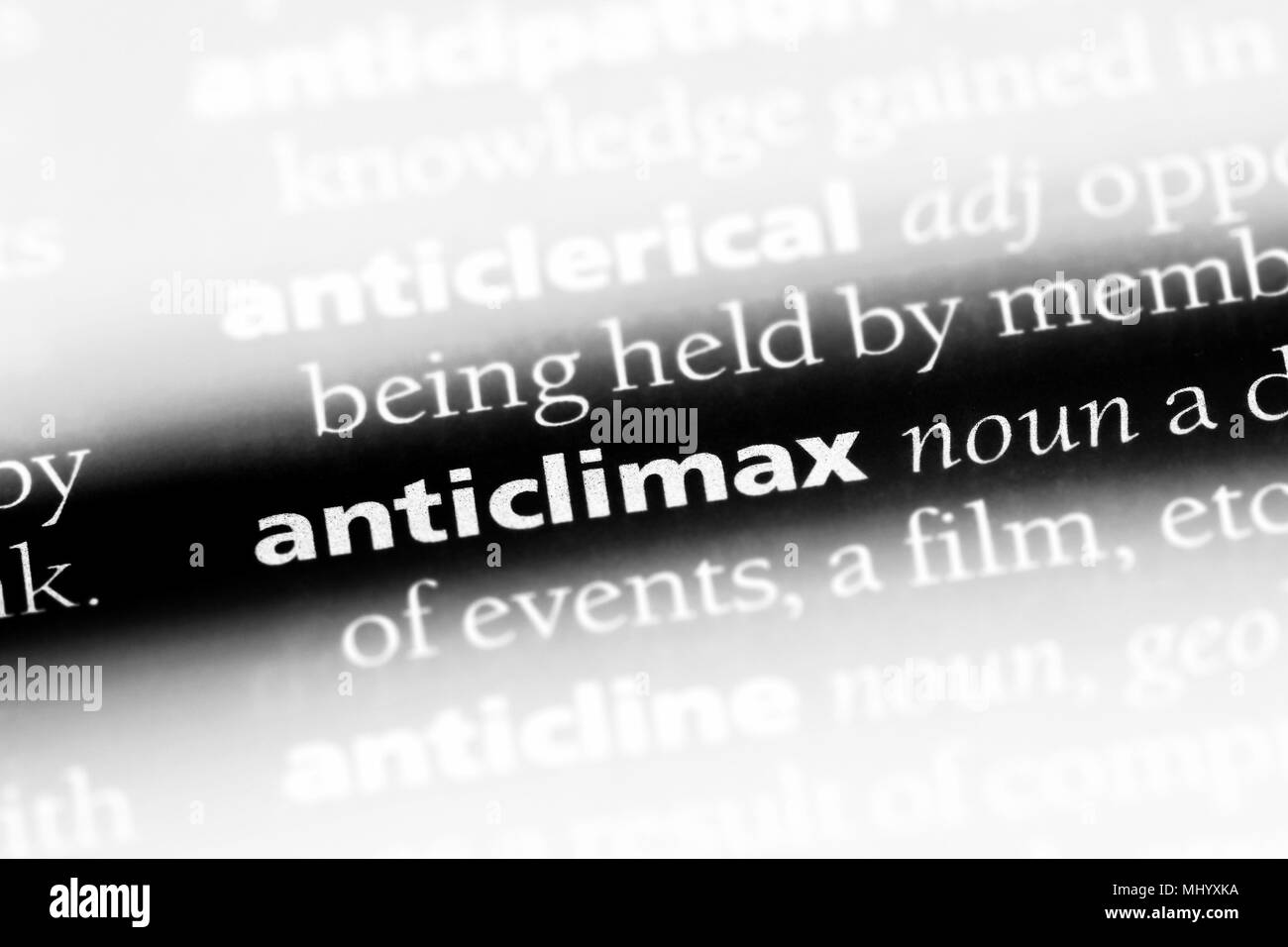 anticlimax word in a dictionary. anticlimax concept. Stock Photo