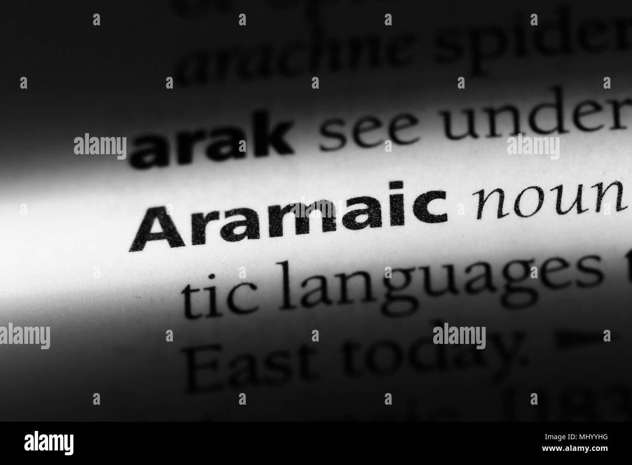 aramaic word in a dictionary. aramaic concept. Stock Photo