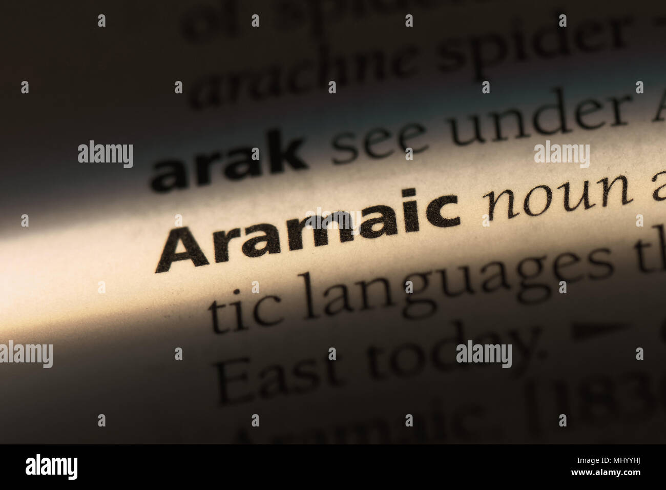 aramaic word in a dictionary. aramaic concept. Stock Photo