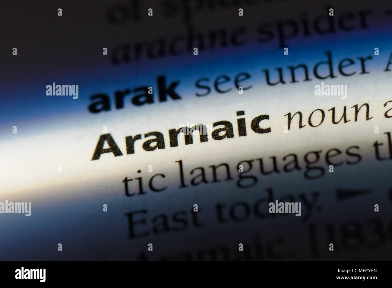 aramaic word in a dictionary. aramaic concept. Stock Photo