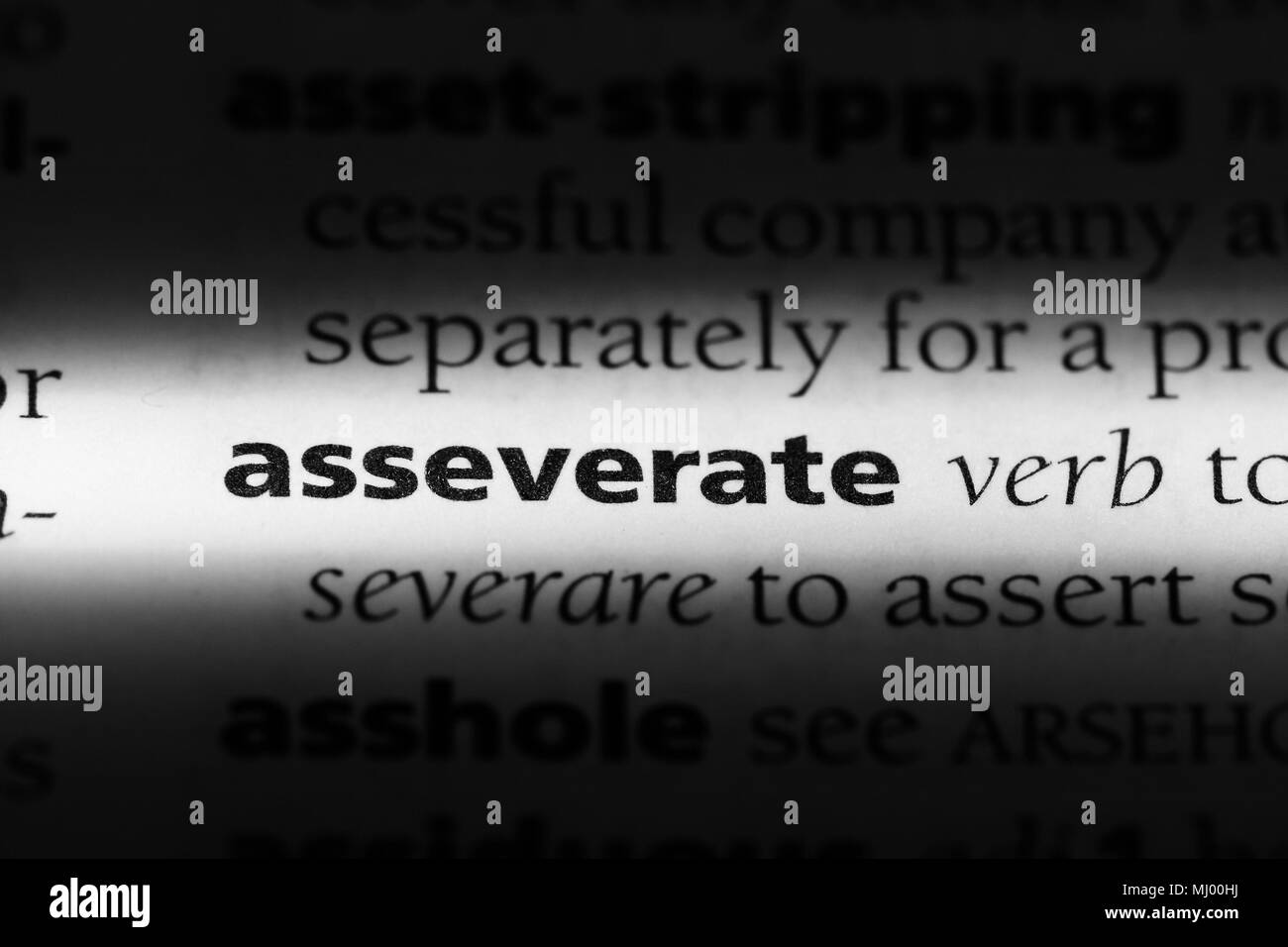 asseverate word in a dictionary. asseverate concept Stock Photo - Alamy