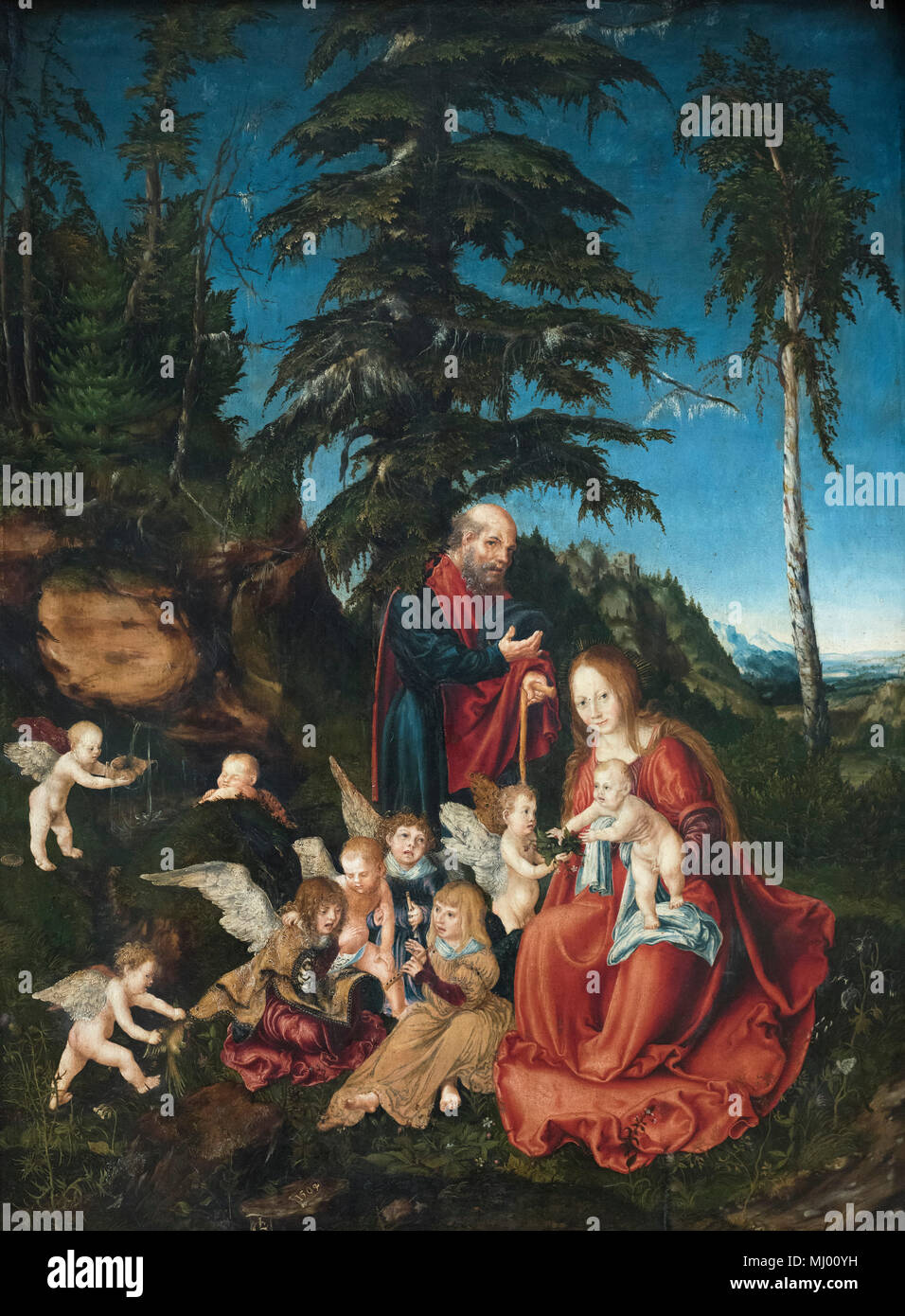 Lucas Cranach the Elder (1472-1553), The Rest on the Flight to Egypt, 1504. Die Ruhe auf de Flucht nach Ägypten. Stock Photo