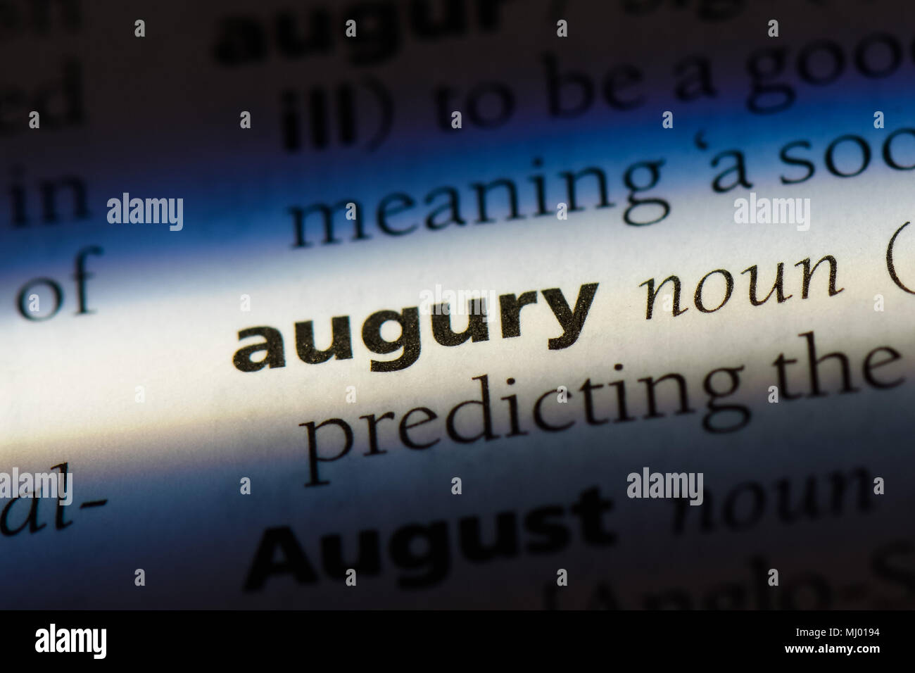 augury word in a dictionary. augury concept. Stock Photo