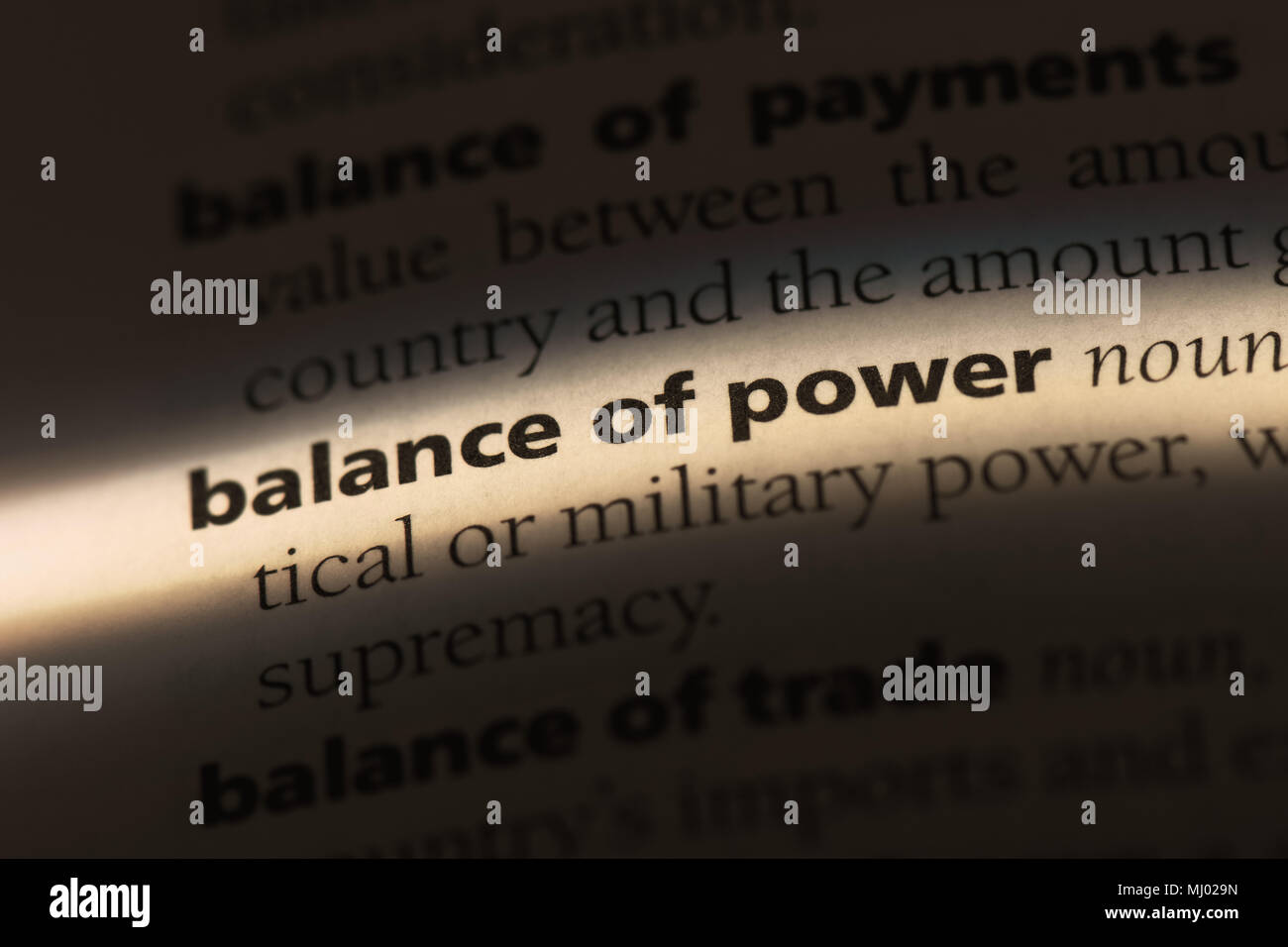 balance of power word in a dictionary. balance of power concept. Stock Photo