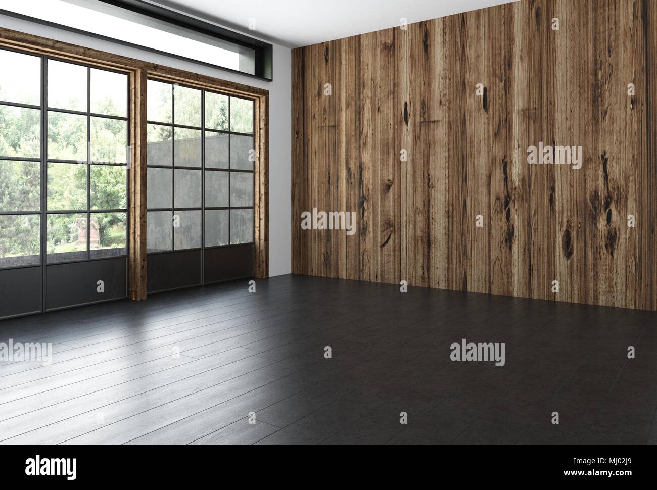 Empty Rustic Style Room With Feature Wooden Textured Wall Dark