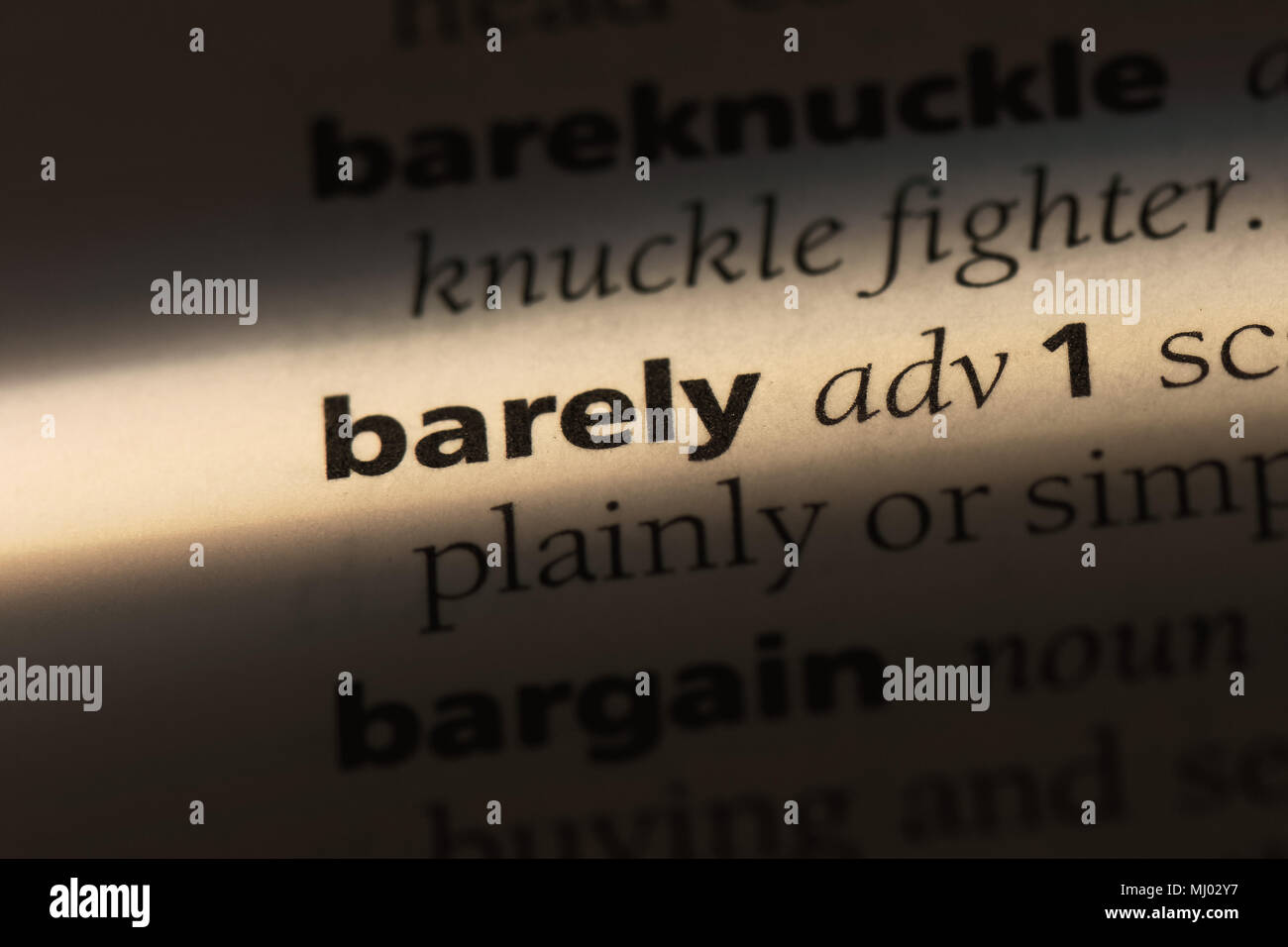barely word in a dictionary barely concept Stock Photo Alamy