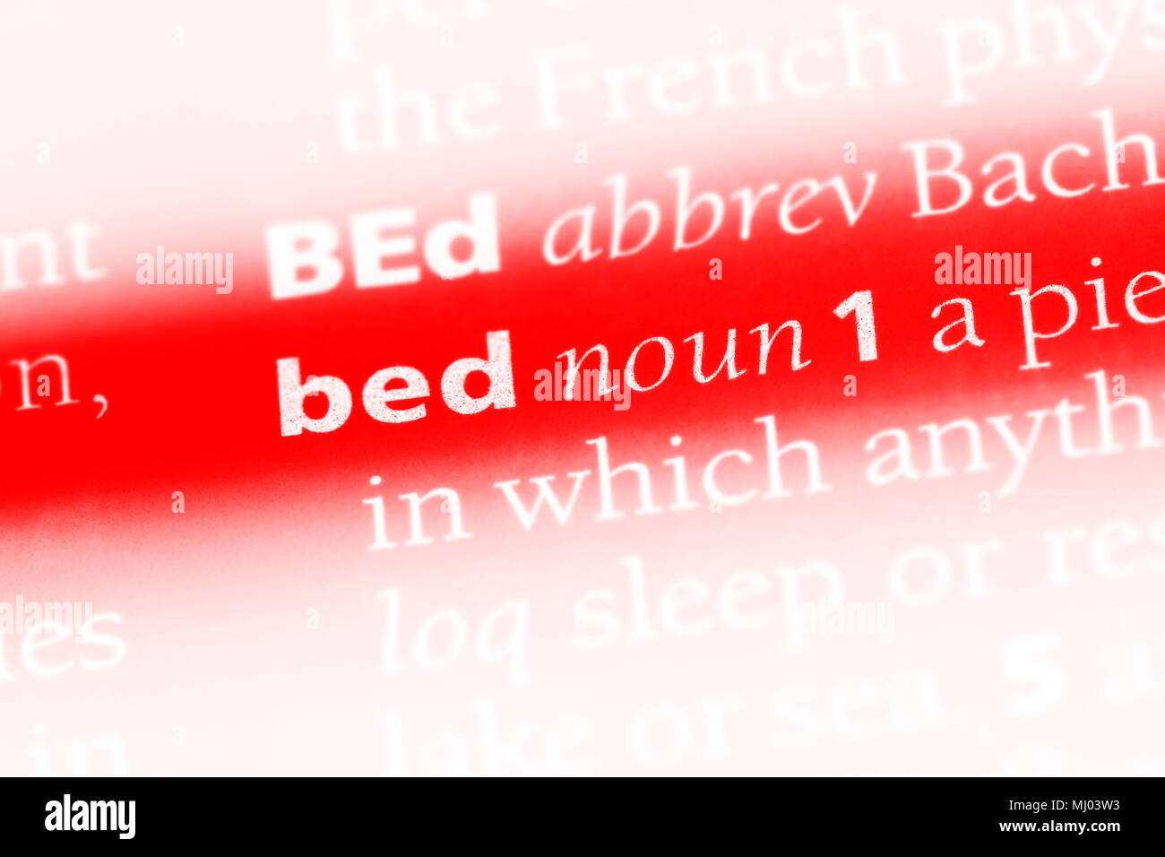 bed word in a dictionary. bed concept Stock Photo - Alamy