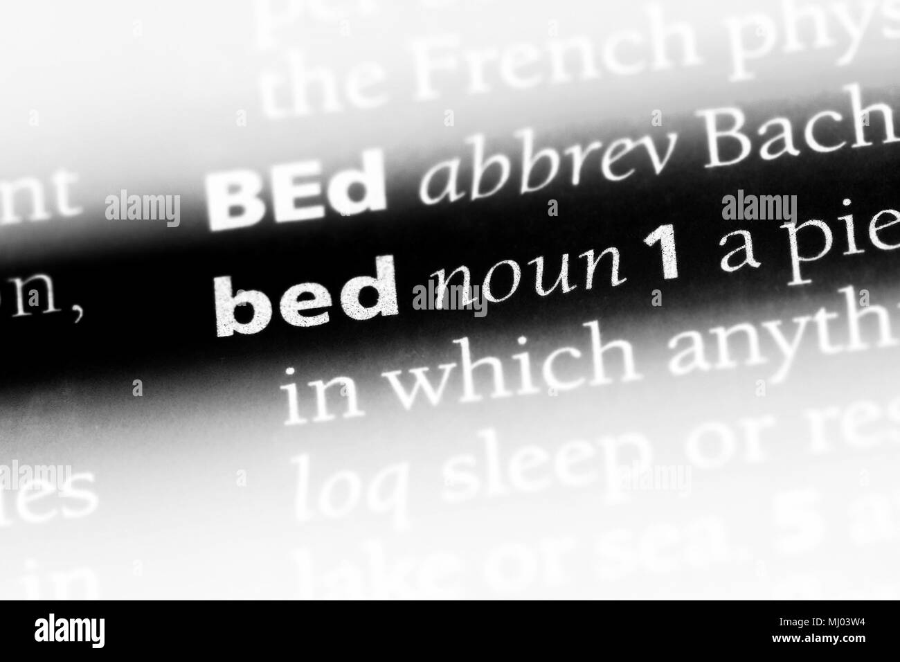 bed word in a dictionary. bed concept Stock Photo Alamy