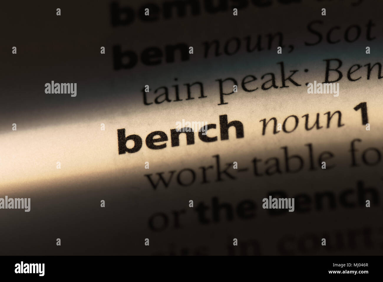 bench word in a dictionary. bench concept Stock Photo Alamy