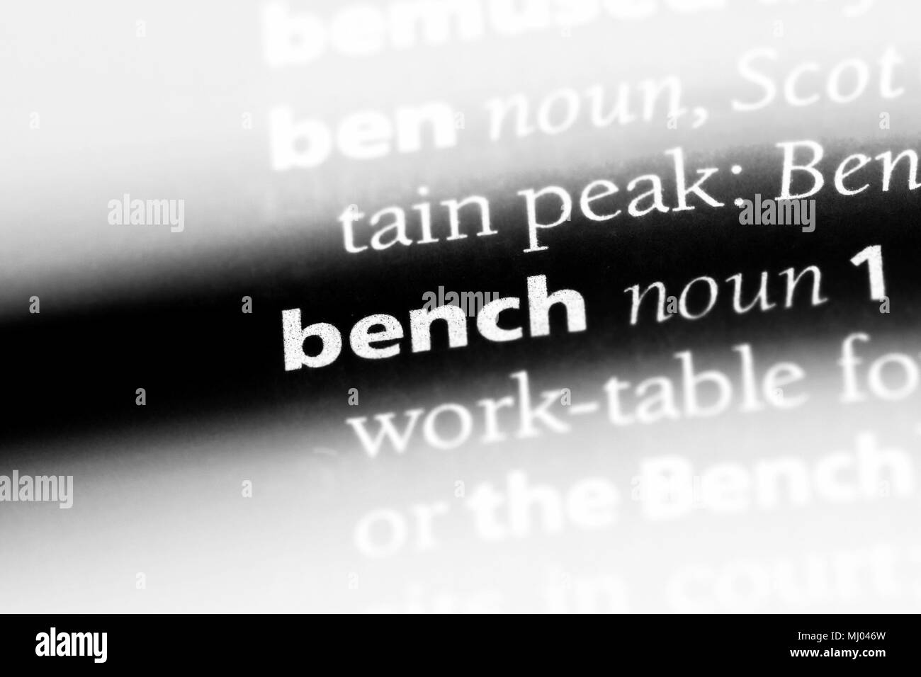 bench word in a dictionary. bench concept Stock Photo Alamy