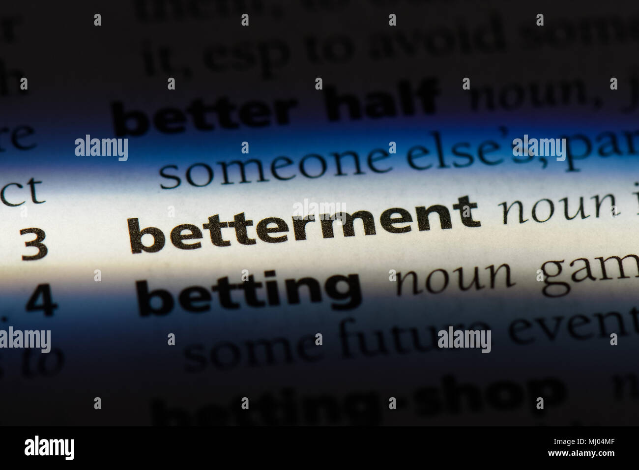 betterment word in a dictionary. betterment concept Stock Photo - Alamy