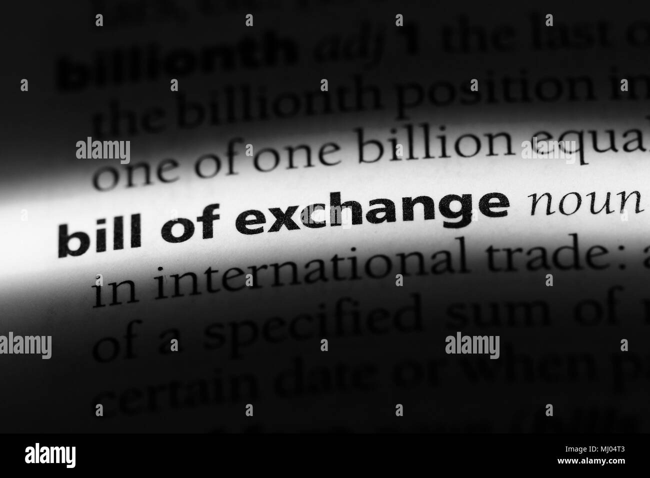 bill of exchange word in a dictionary. bill of exchange concept. Stock Photo