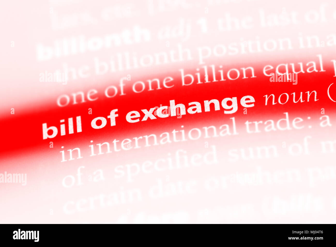 bill of exchange word in a dictionary. bill of exchange concept. Stock Photo