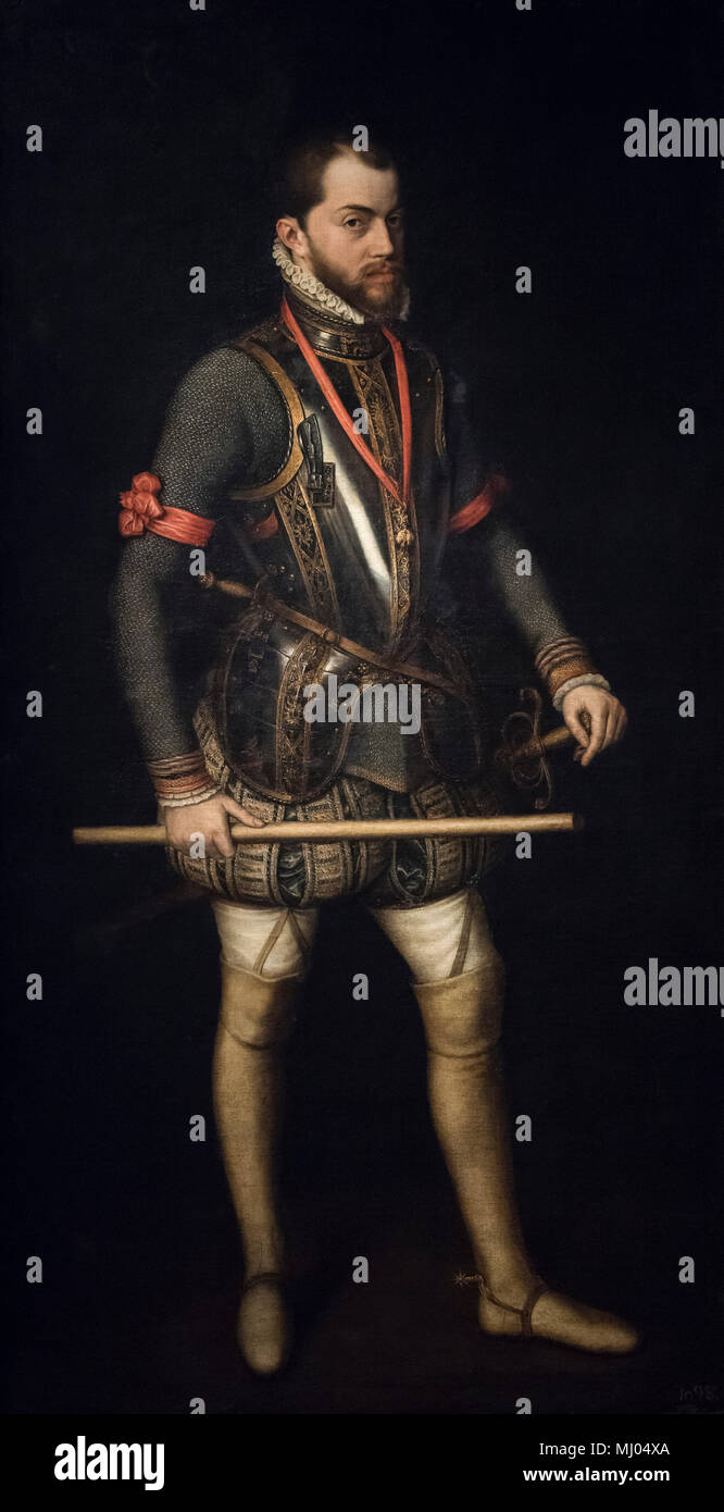 Workshop of Alonso Sánchez Coello (ca. 1531/32-1588), Portrait of King Philip II of Spain (1527-1598), after 1566. König Philipp II von Spanien. Stock Photo