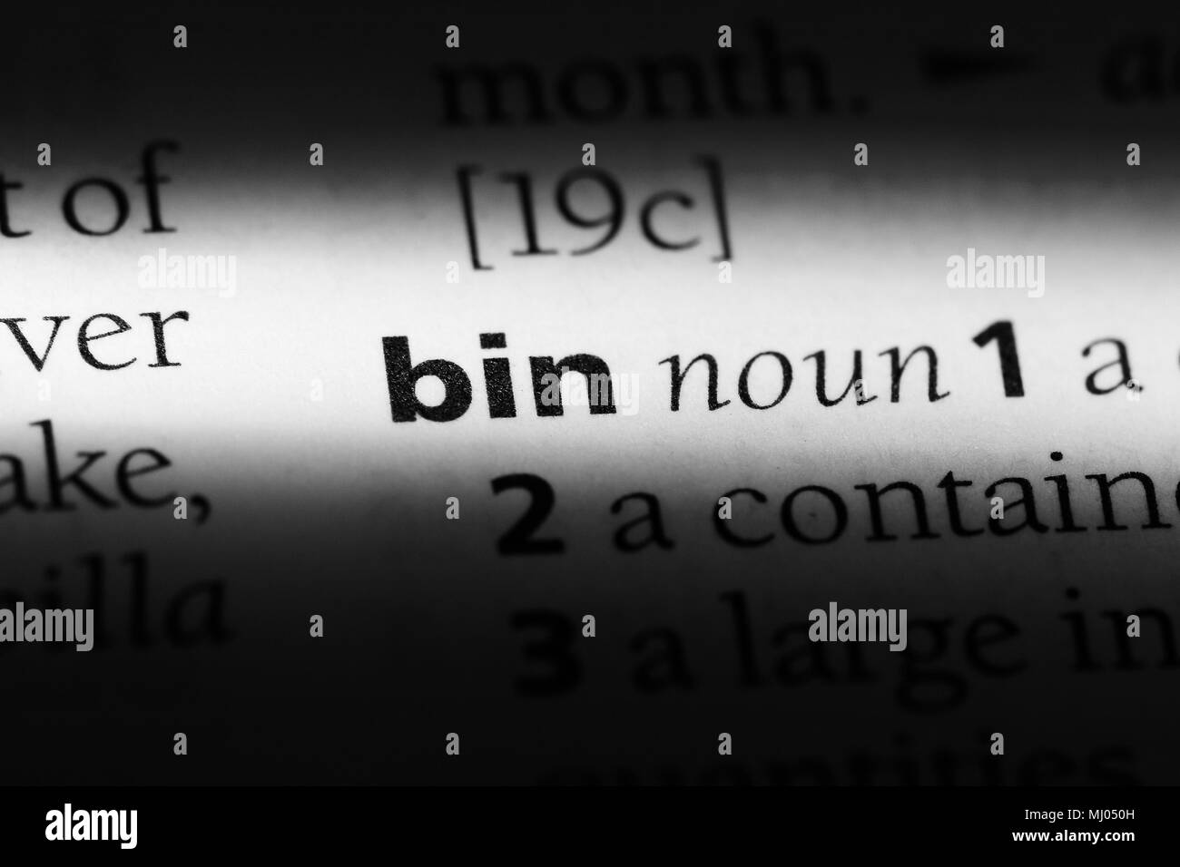 bin word in a dictionary. bin concept Stock Photo Alamy