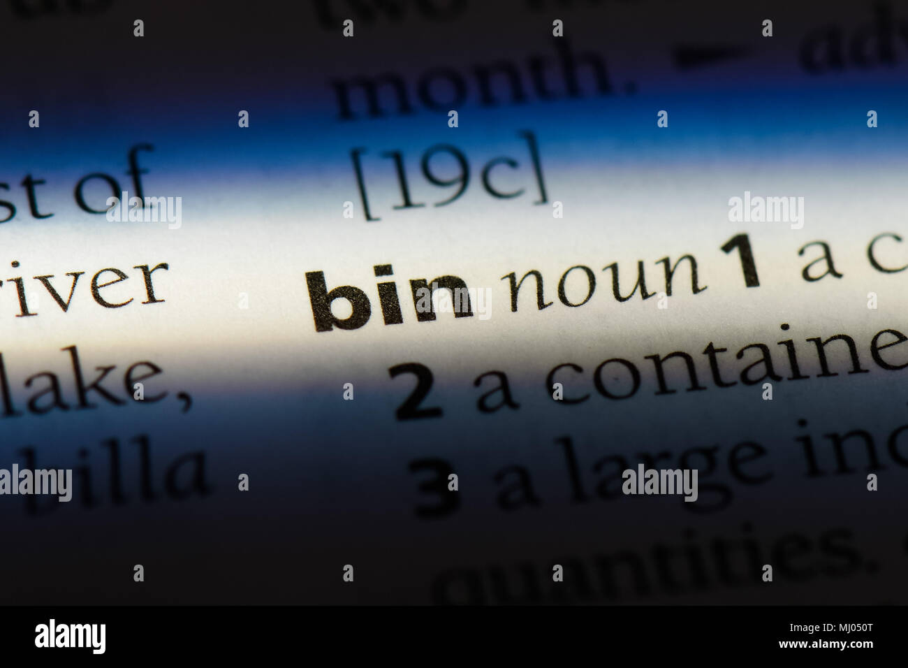 bin word in a dictionary. bin concept Stock Photo Alamy