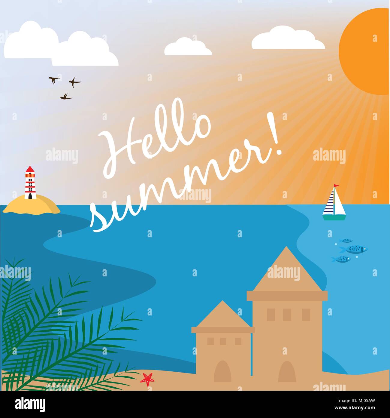 Summer background with tropical beach. Vector illustration Stock Vector ...