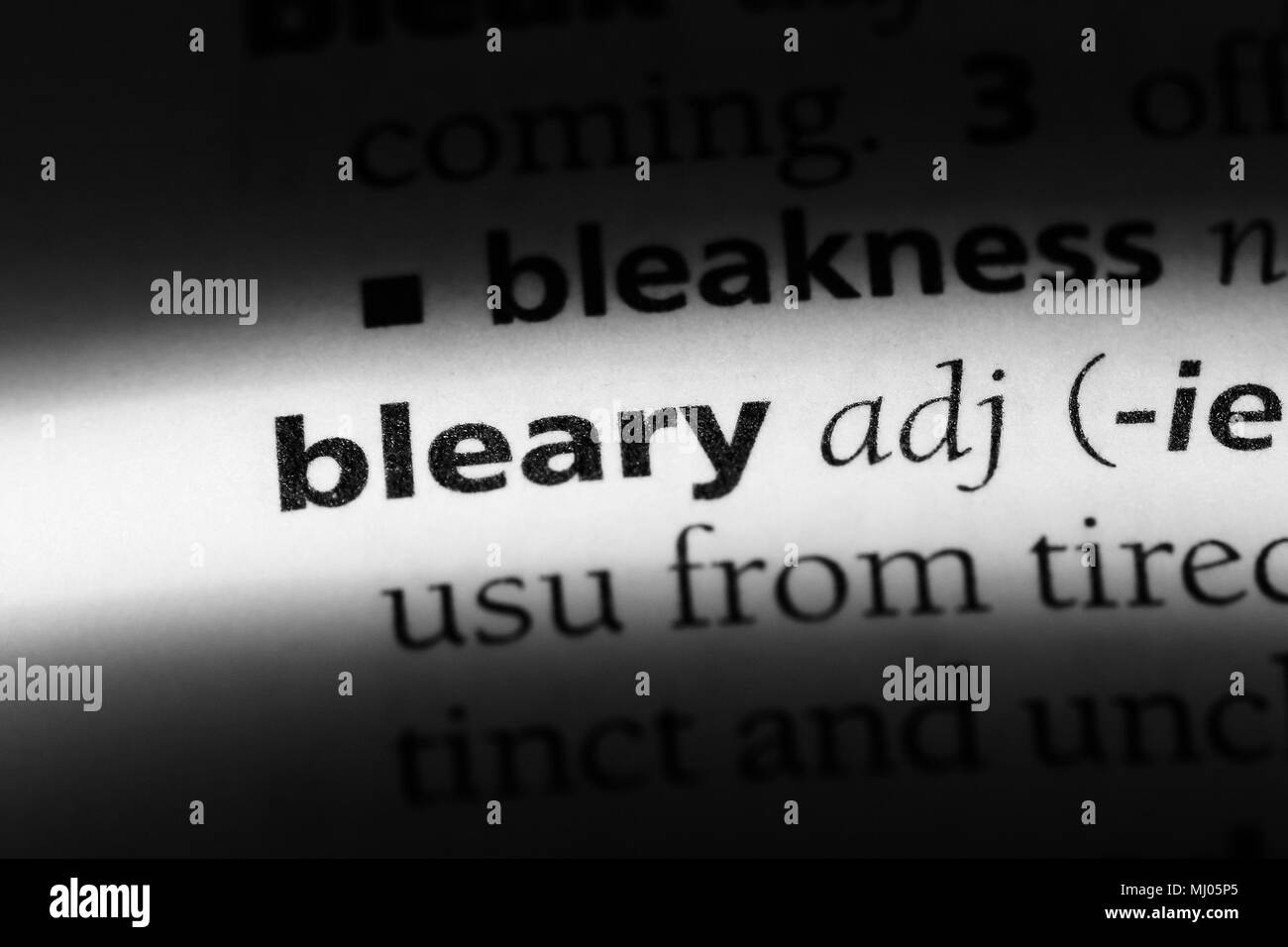 bleary word in a dictionary. bleary concept. Stock Photo