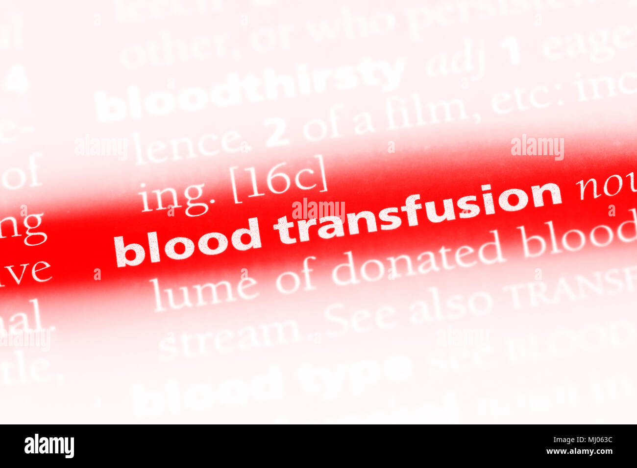 blood transfusion word in a dictionary. blood transfusion concept Stock