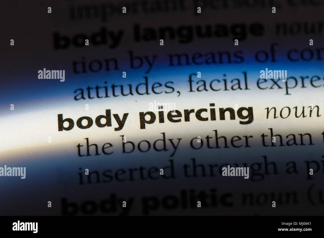 body piercing word in a dictionary. body piercing concept Stock Photo