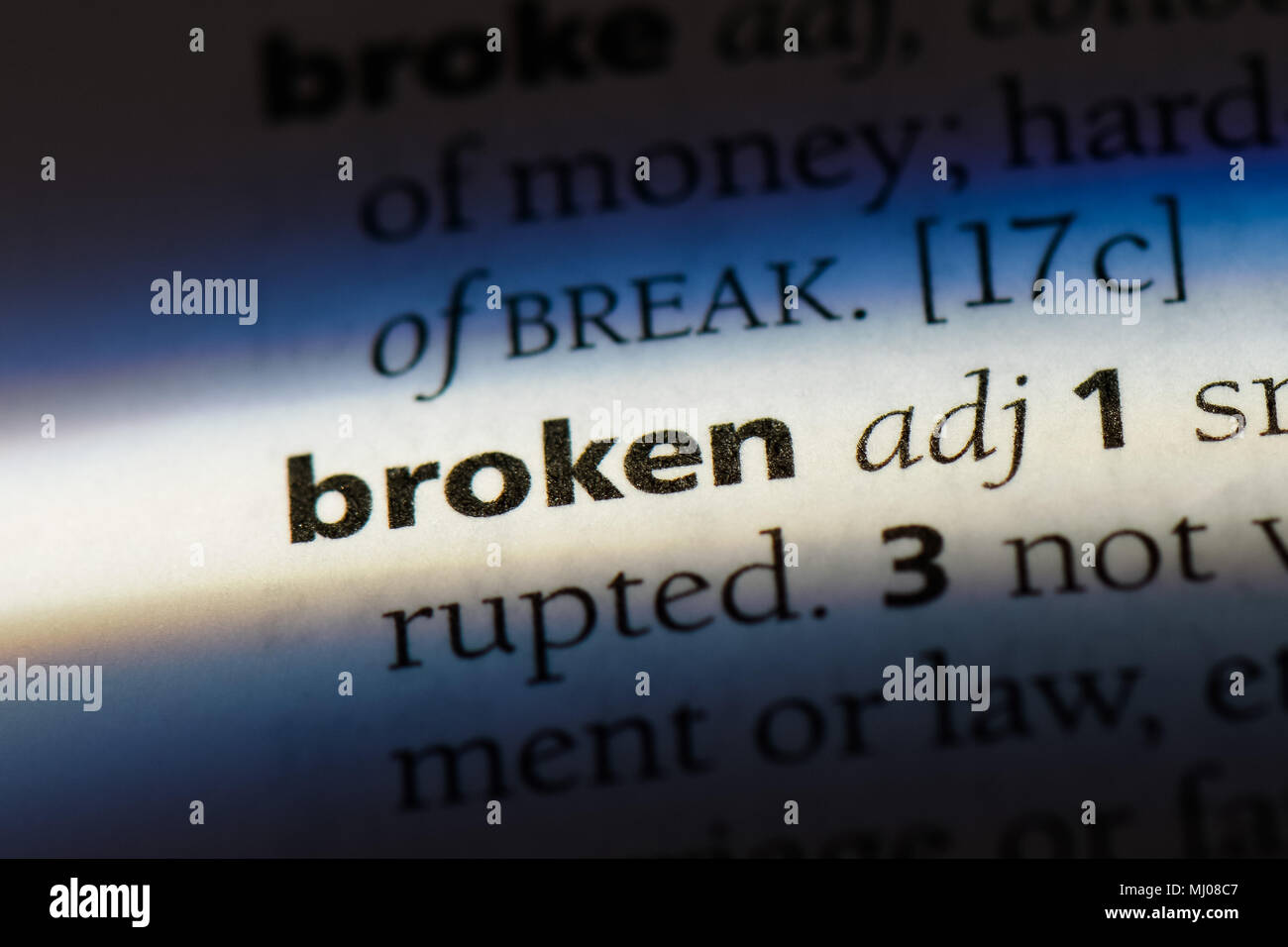 broken word in a dictionary. broken concept Stock Photo Alamy