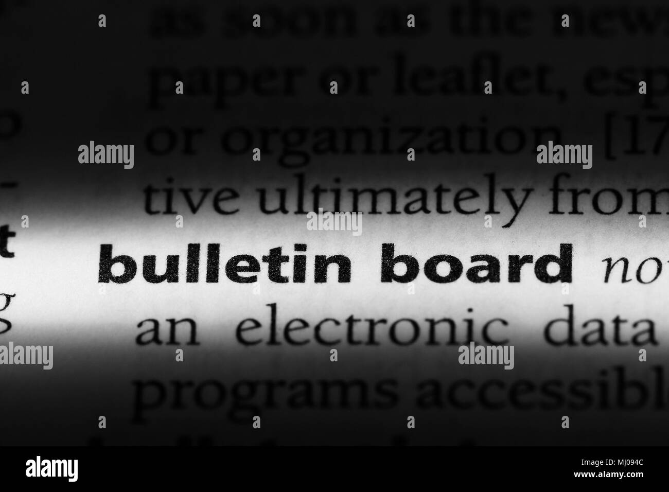 bulletin board word in a dictionary. bulletin board concept Stock Photo