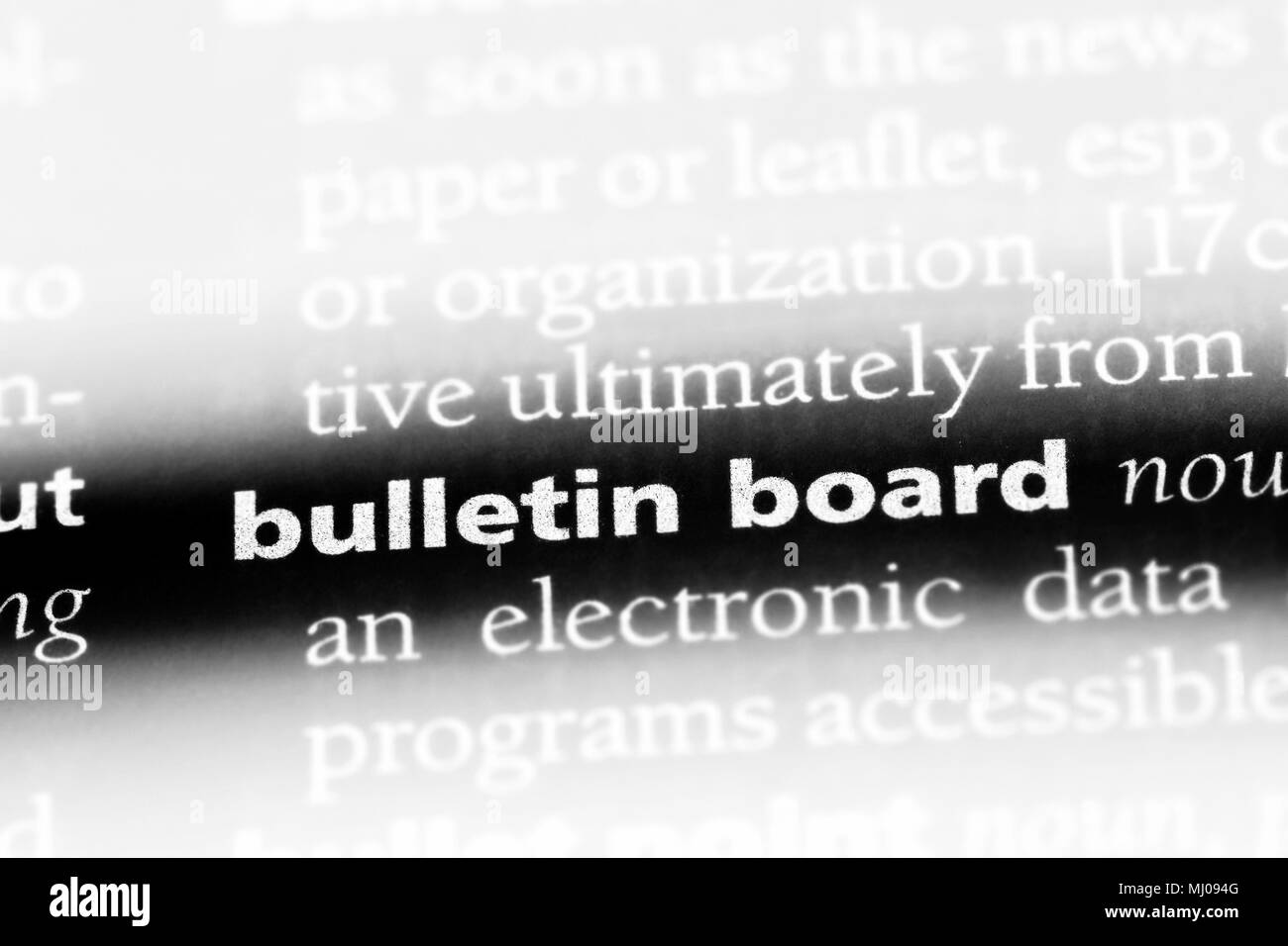 bulletin board word in a dictionary. bulletin board concept Stock Photo