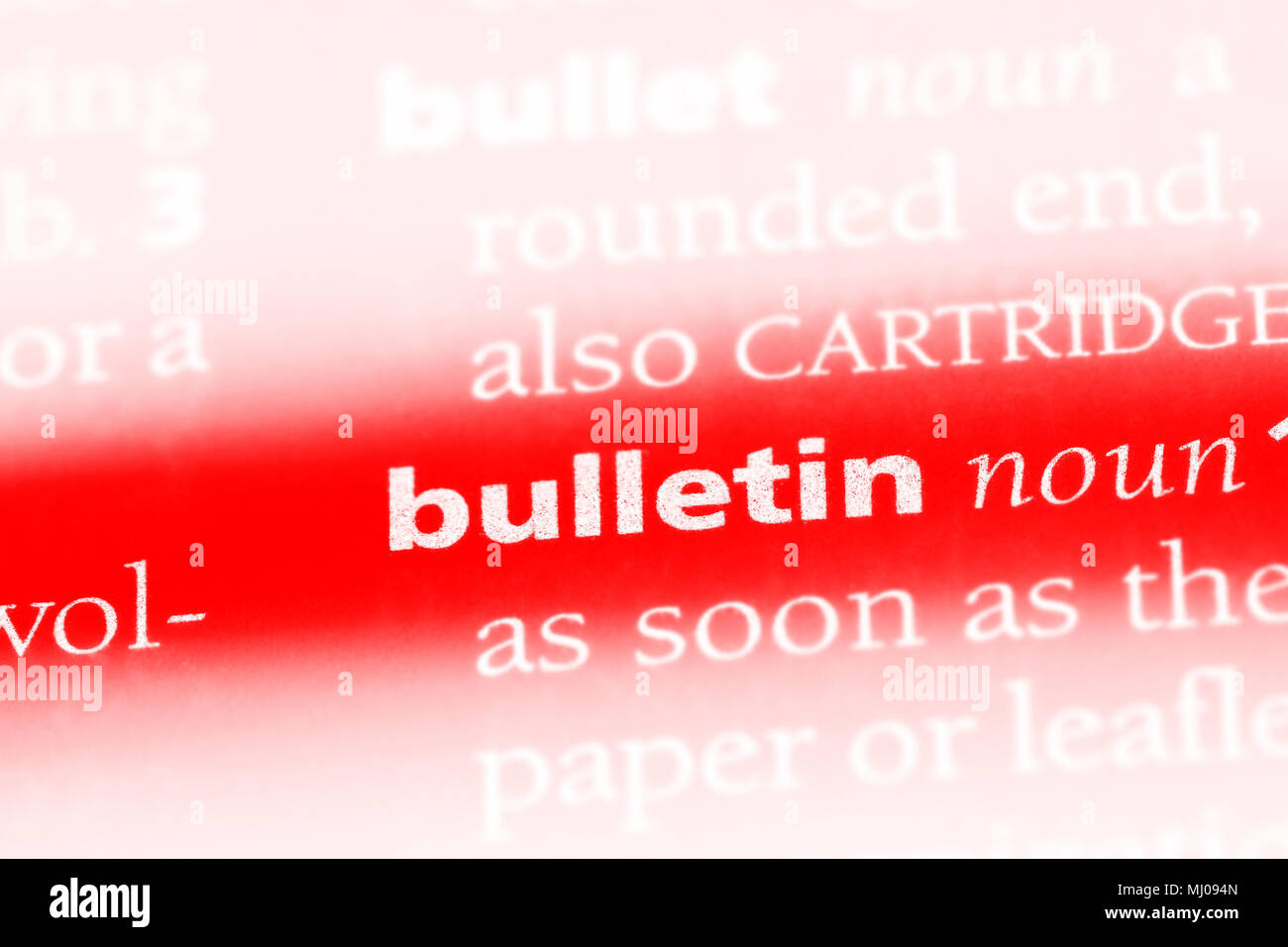 bulletin word in a dictionary. bulletin concept. Stock Photo